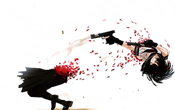 A real fighter, girl, gun, anime, flower HD wallpaper