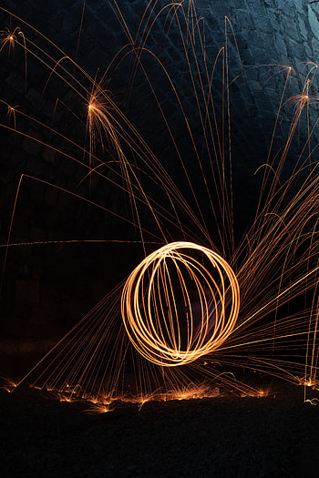 Fire, Dark, Shine, Light, Sparks, Long Exposure, Darkness HD phone wallpaper