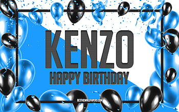 Happy Birtay Kenzo, Birtay Balloons Background, Kenzo, with names, Kenzo Happy Birtay, Blue Balloons Birtay Background, Kenzo Birtay HD wallpaper