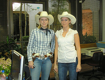Cowgirls In The City. ., Pistols, style, cowgirl, fun, brunettes, NRA, blondes, girls, women, office, western, holsters, hats, female HD wallpaper