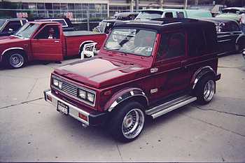 SUZUKI SAMURAI, custom, lowered, car, cars, suzuki, outside, autos, samurai, show, red, cool, funny, auto, suv, lowrider, blacktop HD wallpaper