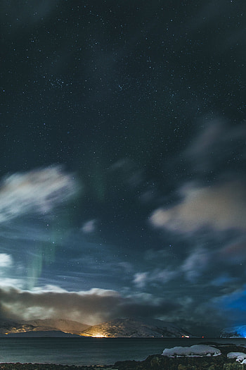 Landscape, Nature, Mountains, Night, Clouds, Starry Sky, Aurora HD phone wallpaper