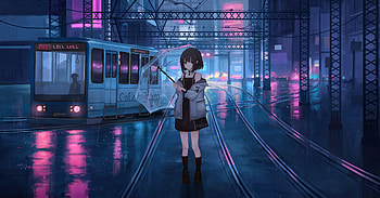 Neon Nights And Silent Trains, artist, artwork, art, digital-art, anime-girl, pixiv HD wallpaper