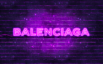 Balenciaga violet logo, , violet brickwall, Balenciaga logo, brands, Balenciaga neon logo, Balenciaga HD wallpaper