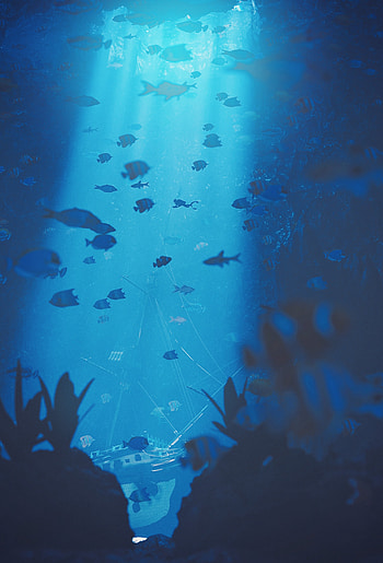 Art, Fishes, Depth, Under Water, Underwater, Bottom, Diving, Ray Of Light, Beam Of Light HD phone wallpaper