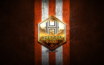 Houston Dash FC, golden logo, NWSL, orange metal background, american soccer club, National Womens Soccer League, Houston Dash logo, soccer, Houston Dash HD wallpaper