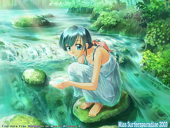 ANIME LOOKING AT CLEAR COOL WATER, cool, clear, water HD wallpaper