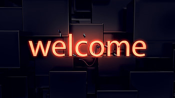 Welcome sign, Neon glow, Dark ambiance, Black background HD wallpaper