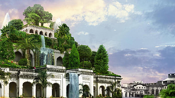 Waterfalls, Hanging Gardens of Babylon HD wallpaper