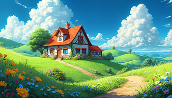Charming Farmhouse: A Delight, farmhouse, cottage, landscape, nature, flower HD wallpaper