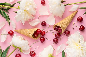 waffle cone, still life, food, cherry HD wallpaper