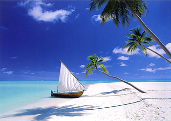Emerald Maldives, blue, sea, sky, sailboat, beach HD wallpaper