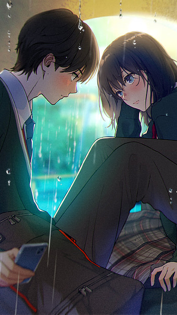 Quiet Rain, Shared Umbrella — Anime Couple , Anime, couple, anime couple HD phone wallpaper