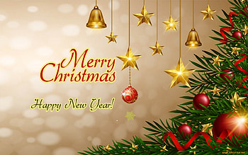 Merry Christmas!, spruce, stars, bells, Christmas HD wallpaper