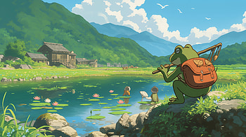 Keroppi's Scenic Adventure: A Studio Ghibli, Anime, keroppi, Studio Ghibli, sanrio HD wallpaper