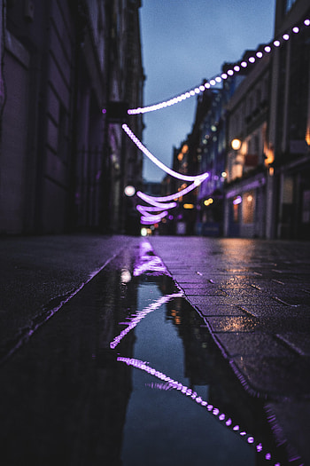 Lights, Reflection, Miscellanea, Miscellaneous, Garland, Street, Puddle, Garlands HD phone wallpaper
