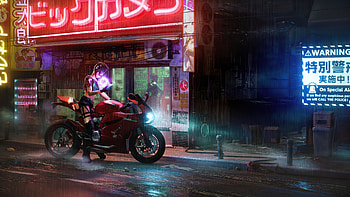 Girl Sitting On Ducati 1199 Cyberpunk, artist, artwork, biker, cyberpunk HD wallpaper