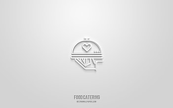 Food catering 3d icon, white background, 3d symbols, Food catering, hotel icons, 3d icons, Food catering sign, hotel 3d icons HD wallpaper