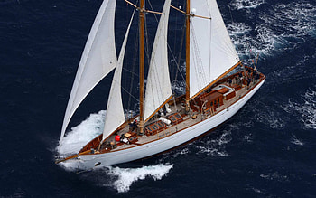 white sailboat, large sailing yacht, sea, sailboat at sea, yacht with white sails, sailing regatta HD wallpaper
