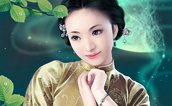Asian Girl, girl, asian, painting, green HD wallpaper