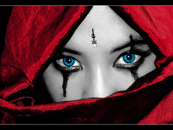 intense, blue, sad, black, pretty, red, eyes, beautiful, dark HD wallpaper