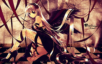 misaki kurehito, wings, eyepatch, white hair, cradle, red eyes, angel, dress HD wallpaper