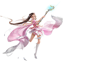 Fantasy girl, white, pink, frumusete, fantasy, luminos, girl, jianyachi l HD wallpaper