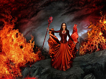 Fire Queen, fantasy, fire, queen, woman HD wallpaper