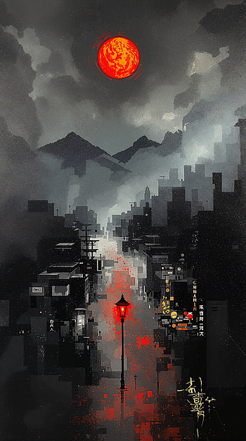 Red Moon over Hiroshima — , street HD phone wallpaper