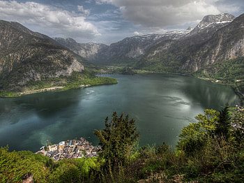 Landscape, Nature, Mountains, City, Lake HD wallpaper