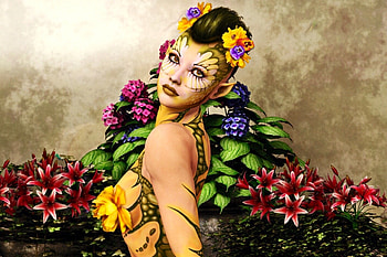 Flowered Elf, abstract, pretty, Hair, Flowers, Lady, woman HD wallpaper