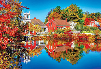Autumn in Harrisville, New Hampshire, trees, colors, water, village, usa, lake, reflections HD wallpaper