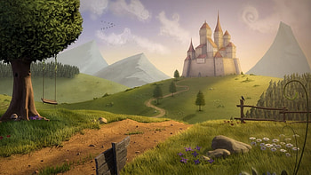 the castle trail, clouds, trees, trail, castle HD wallpaper