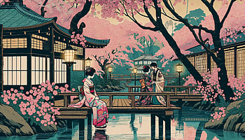 Enchanted Sakura Garden Romance, Romantic, japanese garden, cherry blossom HD wallpaper