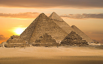 desert pyramids, desert, sand, pyramid, sunset HD wallpaper