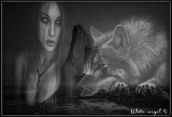 fantasy, grey, black and white, wolf, woman HD wallpaper