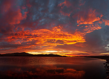 Nature, Sunset, Sky, Mountains, Sea HD wallpaper