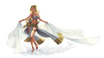 Dancer, fantasy, white, green, gayeon kim, girl HD wallpaper