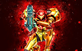 Samus Aran, , red neon lights, Varia Suit, Metroid, Samusu Aran, artwork, Samus Aran Metroid HD wallpaper