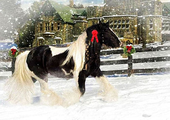 Horse in Winter, artwork, decoration, painting, fence, landscape HD wallpaper