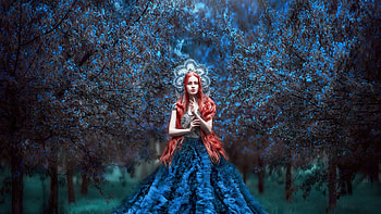 Forest Princess, winter, digital, art, snow, trees, girl HD wallpaper