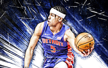 Frank Jackson, grunge art, Detroit Pistons, NBA, basketball, Franklin Willis Jackson, Frank Jackson Detroit Pistons, blue abstract rays, Frank Jackson HD wallpaper