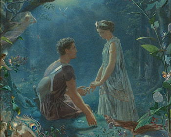 Couple in the forest, couple, painting, woman, man HD wallpaper