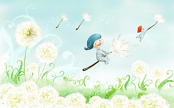 Children, Dandelions HD wallpaper