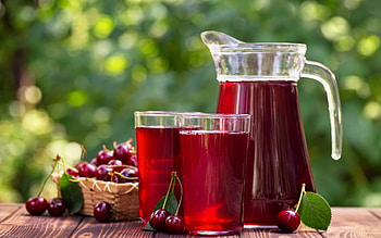 cherry juice, ripe fruits, cherries, summer juices, jug of cherry juice HD wallpaper