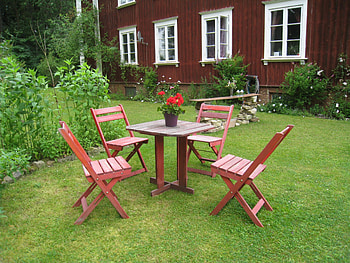 Summer in the Garden, chairs, table, house, garden, colors, flowers, grass HD wallpaper