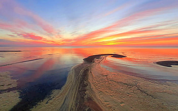 Sunrise over Sea, sea, clouds, Latvia, sunrise, beach HD wallpaper