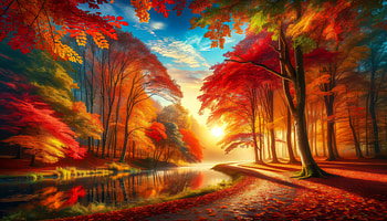 Autumn Bliss: Serene Sunset Forest, fall colors, forest, Autumn, landscape, colorful trees HD wallpaper