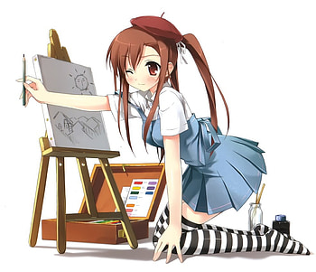 Artist, brush, anime, paint, girl HD wallpaper