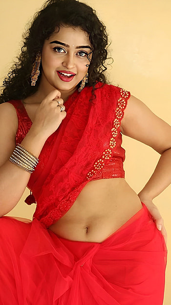 Telugu actress, navel, saree beauty, red saree HD phone wallpaper